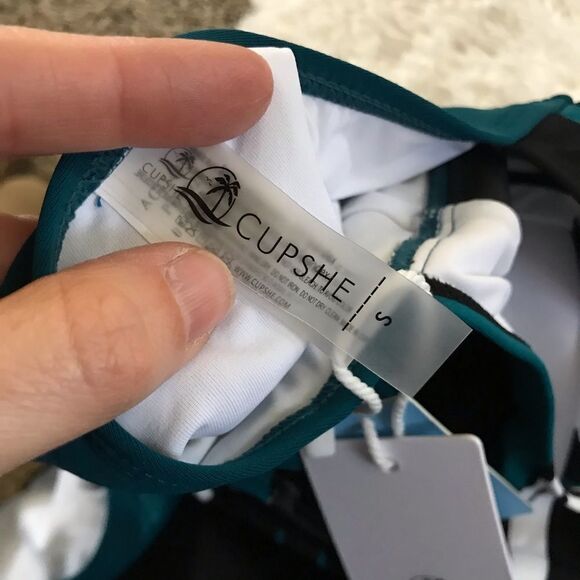 Cupshe one piece bathing suit NWT teal black and white size Small - Picture 5 of 8